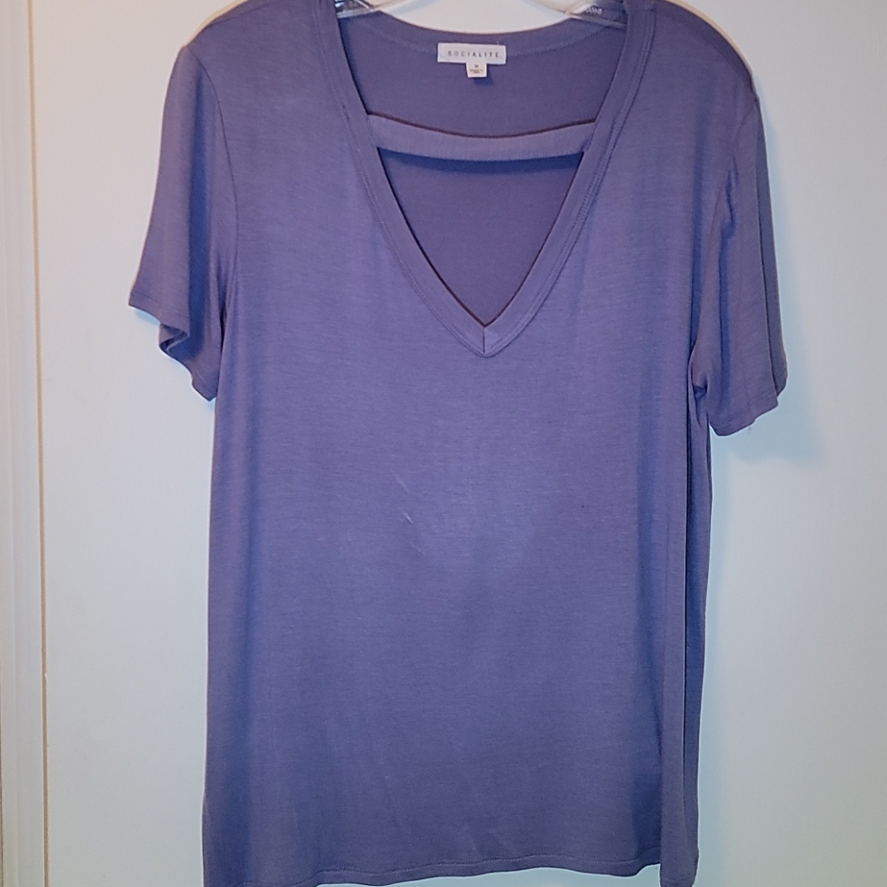 Dusky Blue V-neck Blouse